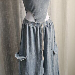 Women Sweatpants Loose Sleeveless High Cut Bodysuit Set  Acid Baby Blue